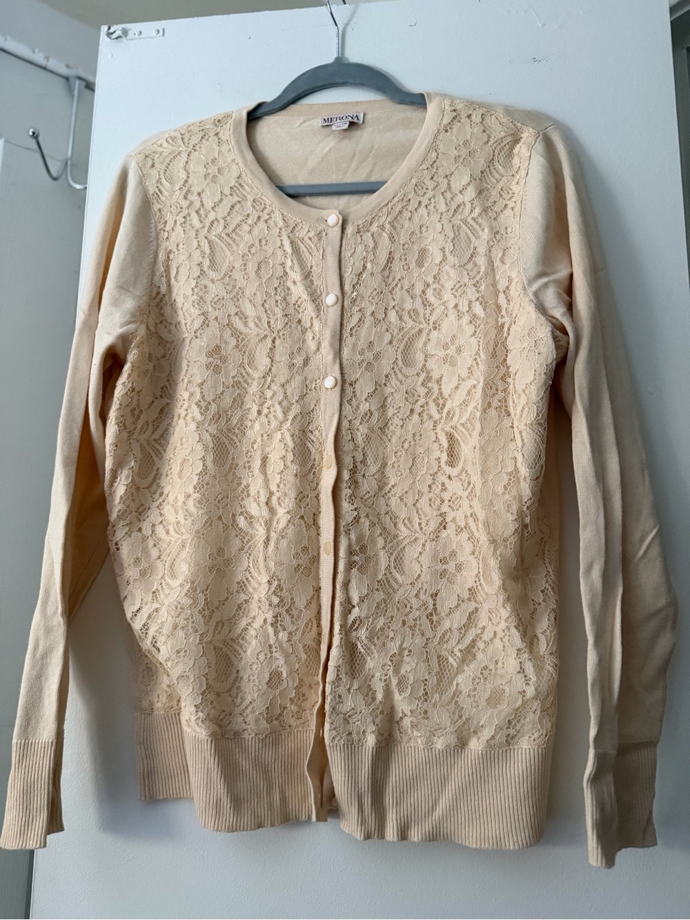 Merona Cream Lace-Front Button-Up Cardigan